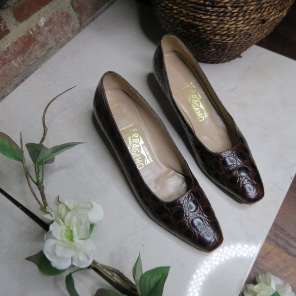Ferragamo croc print classic office pumps 7.5 - Picture 6 of 8